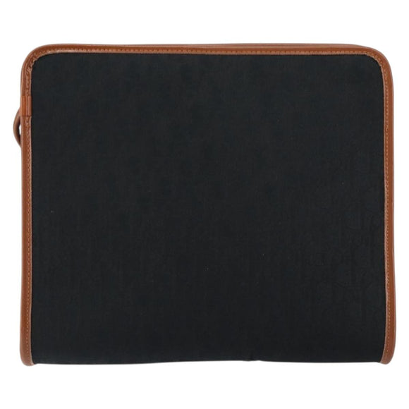 Christian Dior Trotter Canvas Shoulder Bag Black Gold Auth BA7699