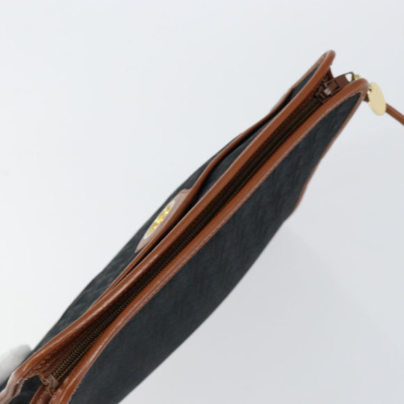 Christian Dior Trotter Canvas Shoulder Bag Black Gold Auth BA7699