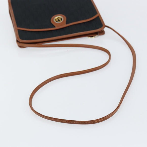 Christian Dior Trotter Canvas Shoulder Bag Black Gold Auth BA7699