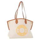 BURBERRY Tote Bag Canvas Leather White Gold Auth BA7702-1