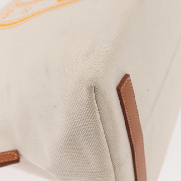 BURBERRY Tote Bag Canvas Leather White Gold Auth BA7702