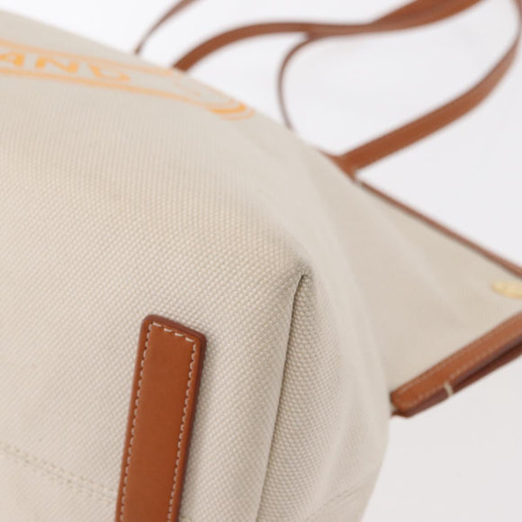 BURBERRY Tote Bag Canvas Leather White Gold Auth BA7702