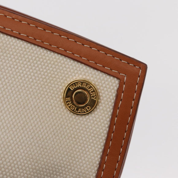 BURBERRY Tote Bag Canvas Leather White Gold Auth BA7702