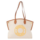 BURBERRY Tote Bag Canvas Leather White Gold Auth BA7702-13