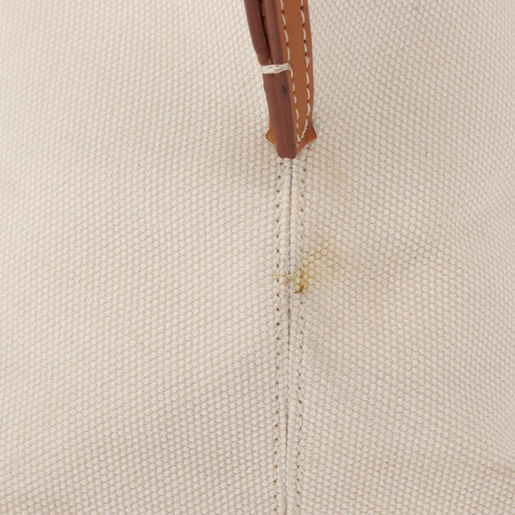 BURBERRY Tote Bag Canvas Leather White Gold Auth BA7702