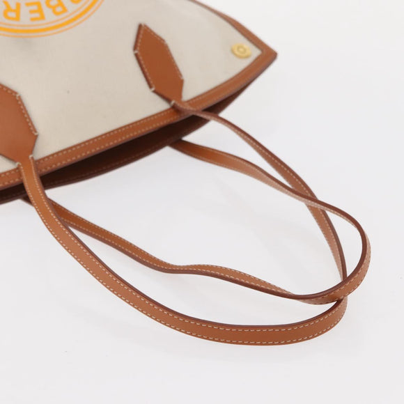 BURBERRY Tote Bag Canvas Leather White Gold Auth BA7702