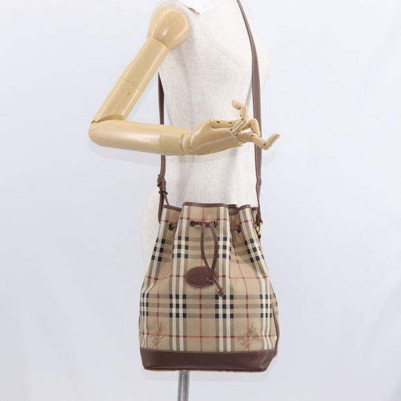 Burberrys Nova Check Shoulder Bag PVC Beige Gold Auth BA7703