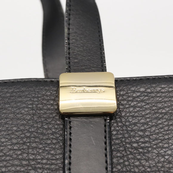 Burberrys Hand Bag Leather Black Gold Auth BA7704