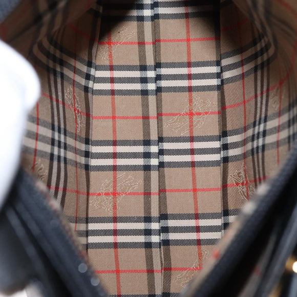 Burberrys Hand Bag Leather Black Gold Auth BA7704