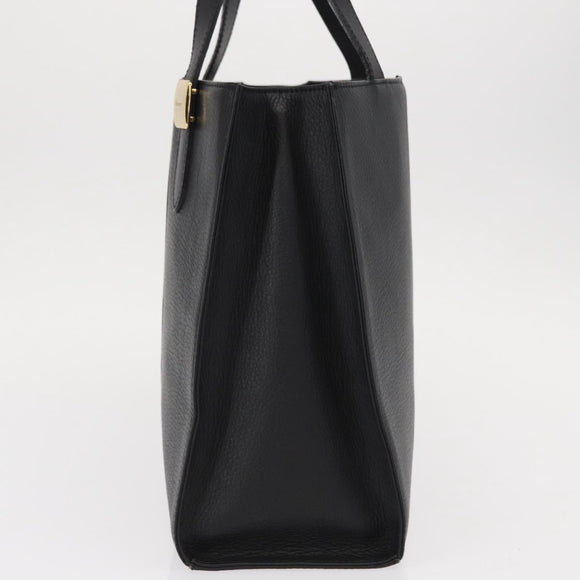 Burberrys Hand Bag Leather Black Gold Auth BA7704