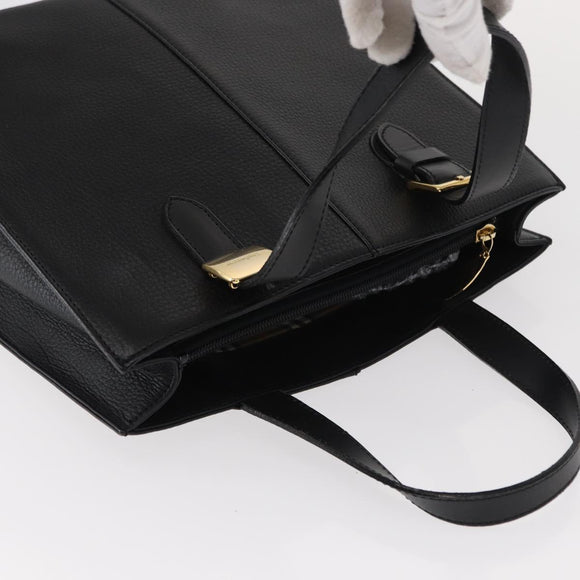 Burberrys Hand Bag Leather Black Gold Auth BA7704