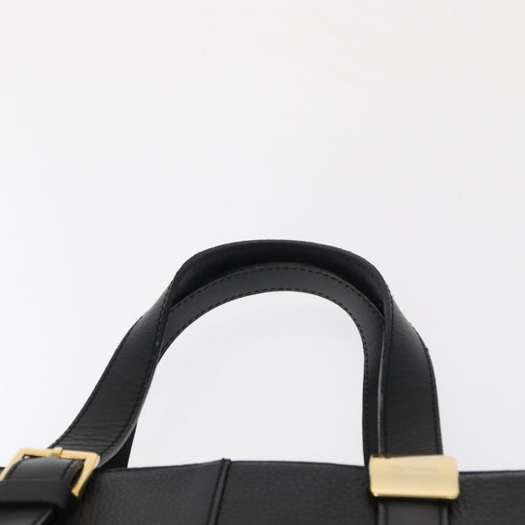 Burberrys Hand Bag Leather Black Gold Auth BA7704