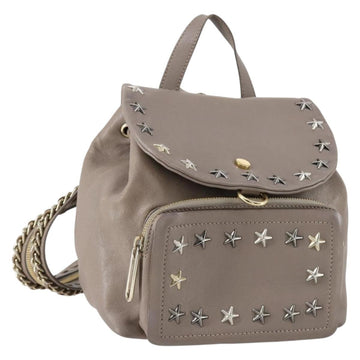 Jimmy Choo Studs Backpack Leather Beige Gold Auth BA7708