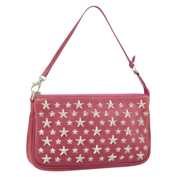 Jimmy Choo Studs Accessory Pouch Leather Pink Auth BA7709
