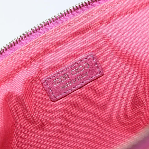 Jimmy Choo Studs Accessory Pouch Leather Pink Auth BA7709
