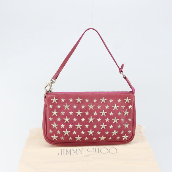 Jimmy Choo Studs Accessory Pouch Leather Pink Auth BA7709