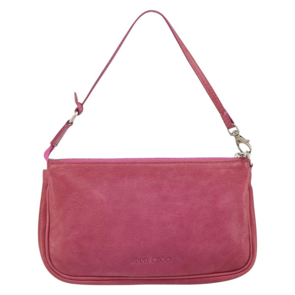 Jimmy Choo Studs Accessory Pouch Leather Pink Auth BA7709