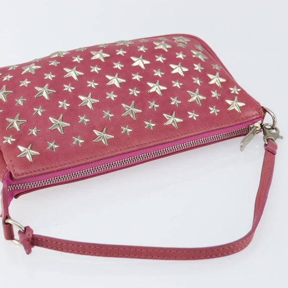 Jimmy Choo Studs Accessory Pouch Leather Pink Auth BA7709