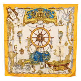HERMES Carre 90 Scarf Silk ""MUSEE"" Yellow Auth BA7733