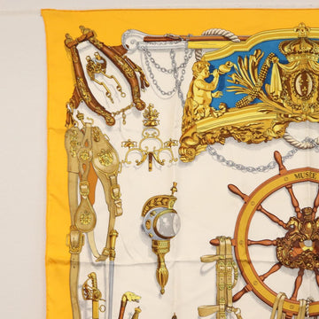 HERMES Carre 90 Scarf Silk ""MUSEE"" Yellow Auth BA7733 - 0