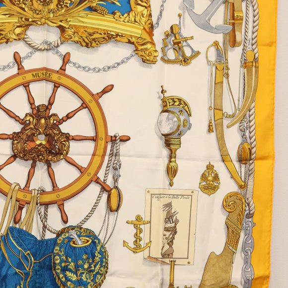 HERMES Carre 90 Scarf Silk ""MUSEE"" Yellow Auth BA7733