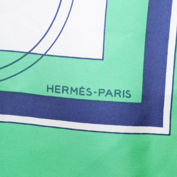 HERMES Carre 90 Scarf Silk ""EX-LIBRIS"" Green Auth BA7734