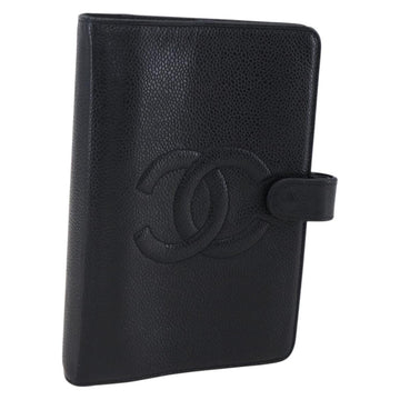 CHANEL Agenda Day Planner Cover Caviar Skin Black Gold CC Auth BA7735