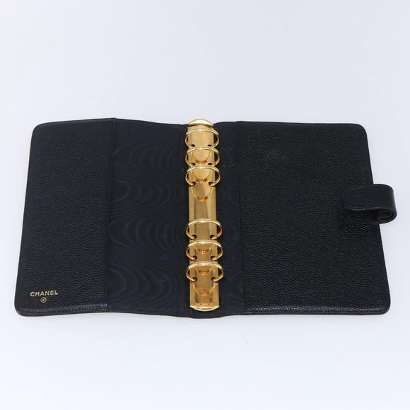 CHANEL Agenda Day Planner Cover Caviar Skin Black Gold CC Auth BA7735