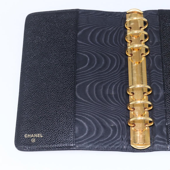 CHANEL Agenda Day Planner Cover Caviar Skin Black Gold CC Auth BA7735