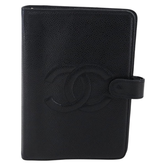 CHANEL Agenda Day Planner Cover Caviar Skin Black Gold CC Auth BA7735