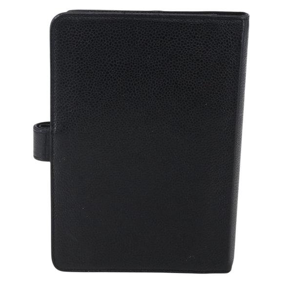 CHANEL Agenda Day Planner Cover Caviar Skin Black Gold CC Auth BA7735