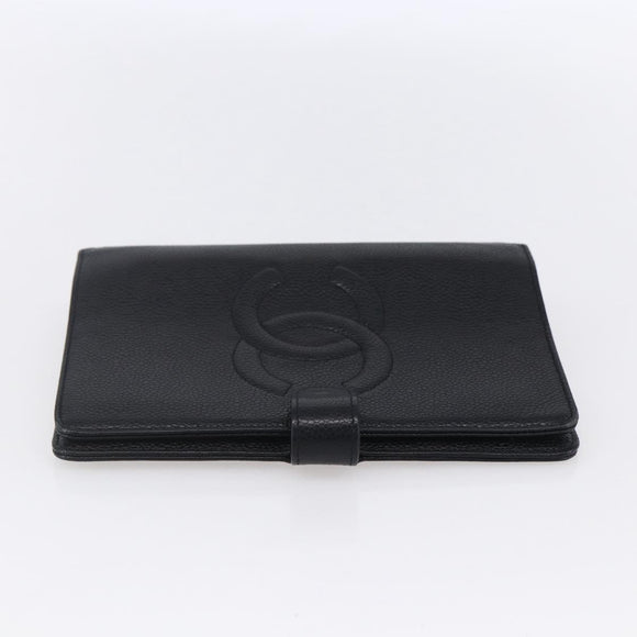 CHANEL Agenda Day Planner Cover Caviar Skin Black Gold CC Auth BA7735