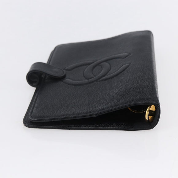 CHANEL Agenda Day Planner Cover Caviar Skin Black Gold CC Auth BA7735