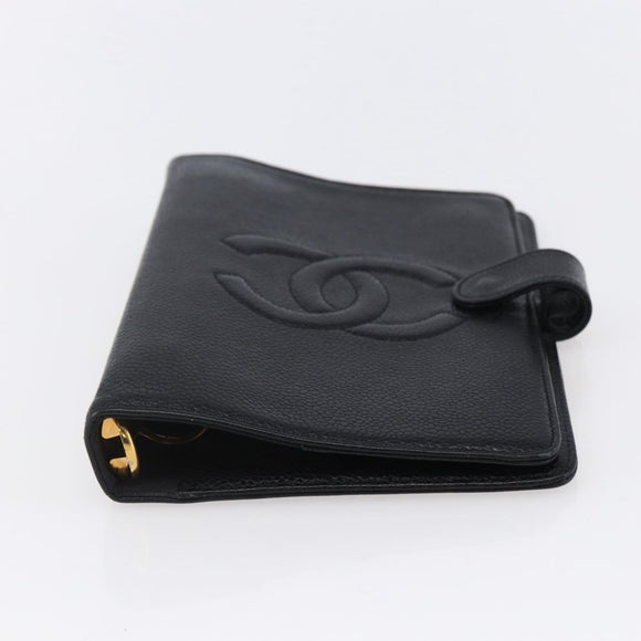 CHANEL Agenda Day Planner Cover Caviar Skin Black Gold CC Auth BA7735