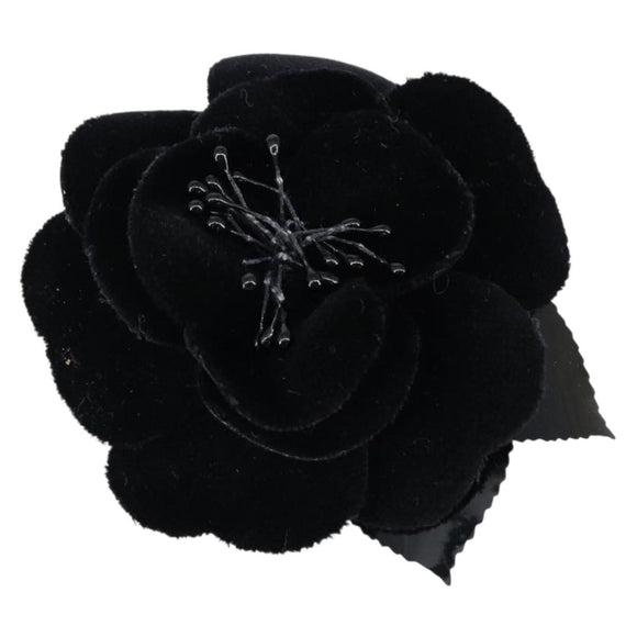 CHANEL Brooch Velor Black CC Auth BA7736