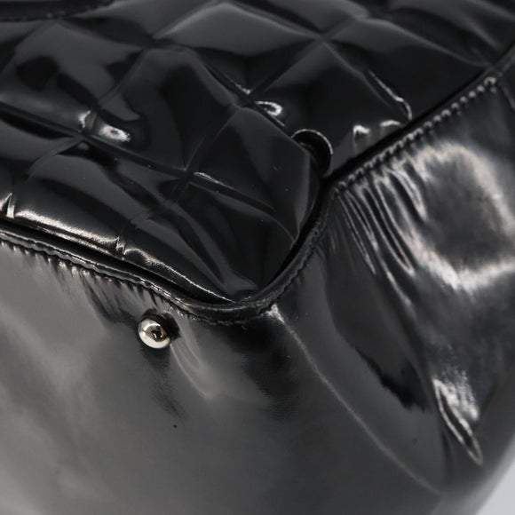 CHANEL Choco Bar Hand Bag Enamel Black Silver CC Auth BA7748