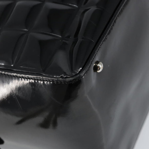 CHANEL Choco Bar Hand Bag Enamel Black Silver CC Auth BA7748