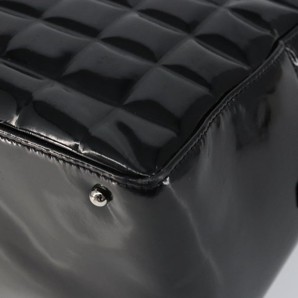 CHANEL Choco Bar Hand Bag Enamel Black Silver CC Auth BA7748