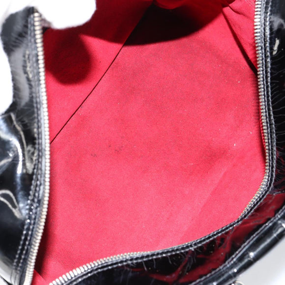 CHANEL Choco Bar Hand Bag Enamel Black Silver CC Auth BA7748