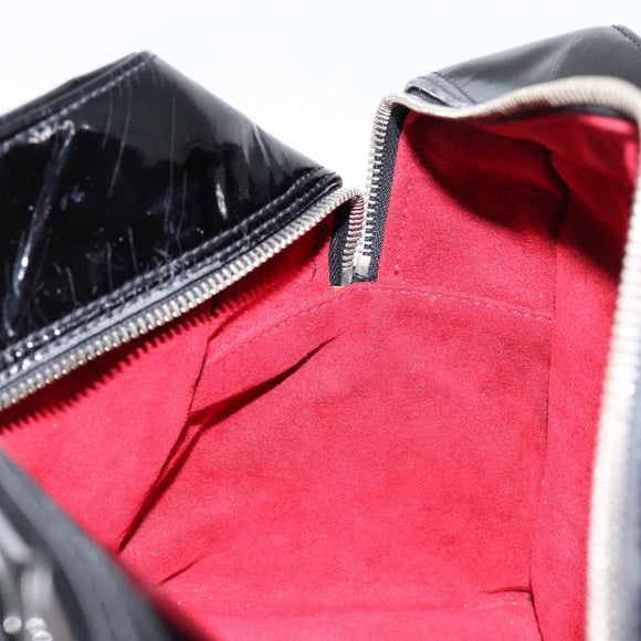 CHANEL Choco Bar Hand Bag Enamel Black Silver CC Auth BA7748