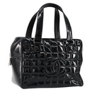 CHANEL Choco Bar Hand Bag Enamel Black Silver CC Auth BA7748-1