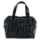 CHANEL Choco Bar Hand Bag Enamel Black Silver CC Auth BA7748-12