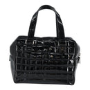 CHANEL Choco Bar Hand Bag Enamel Black Silver CC Auth BA7748-22