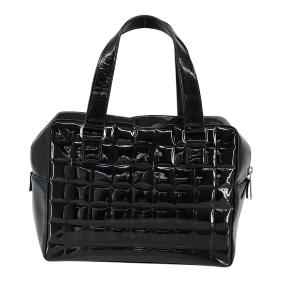 CHANEL Choco Bar Hand Bag Enamel Black Silver CC Auth BA7748