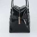 CHANEL Choco Bar Hand Bag Enamel Black Silver CC Auth BA7748-2