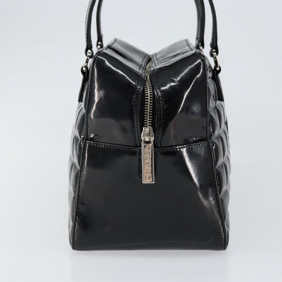 CHANEL Choco Bar Hand Bag Enamel Black Silver CC Auth BA7748