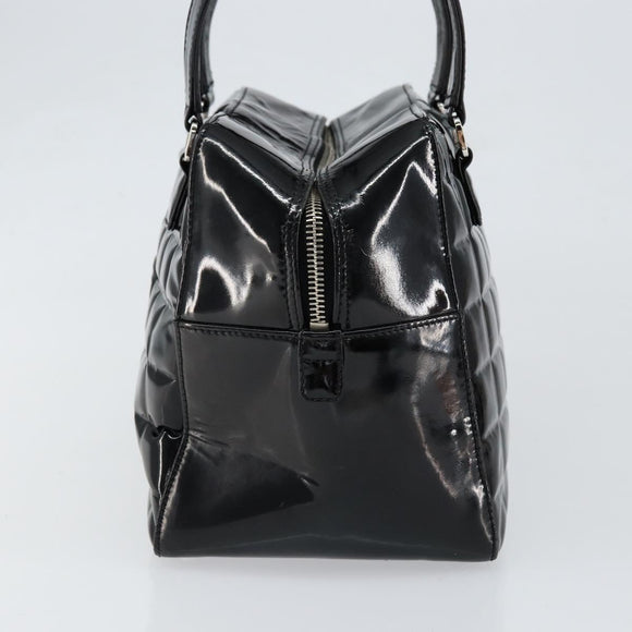 CHANEL Choco Bar Hand Bag Enamel Black Silver CC Auth BA7748