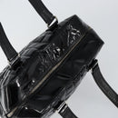 CHANEL Choco Bar Hand Bag Enamel Black Silver CC Auth BA7748-5