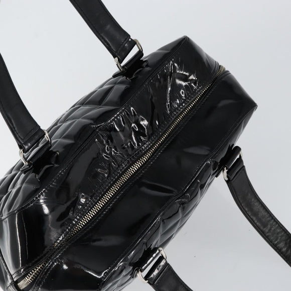 CHANEL Choco Bar Hand Bag Enamel Black Silver CC Auth BA7748