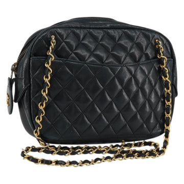 CHANEL Matelasse Chain Shoulder Bag Lamb Skin Navy Gold CC Auth BA7749